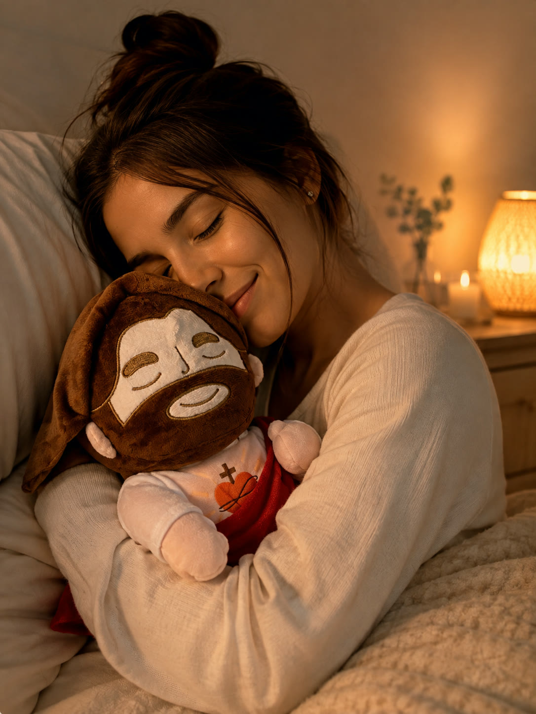 Abrazando el Peluche de Jesús